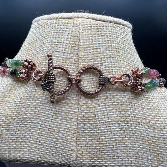 Artisan Elbaite & Copper Necklace with Wire-wrapped Aventurine Pendant - Picture 6 of 6